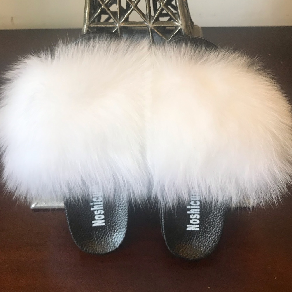 100% Raccoon Fur slides